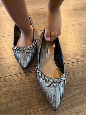Nina Silver Jeweled Pointed-Toe Flats